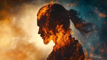 Fiery Silhouette of Inner Turmoil, Exploring Emotional Intensity with Artistic Flames photo