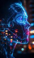 Futuristic human profile with digital circuitry, representing ai and next generation tech photo