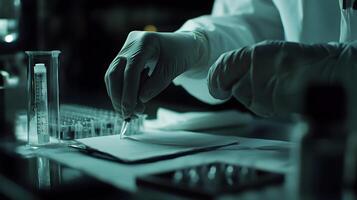 Expert meticulously documents experiment findings in the sterile lab setting, ensuring accuracy photo