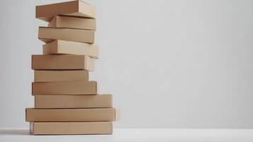 Stacked cardboard boxes against clean backdrop conveys logistics and packaging themes photo