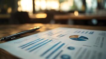 Analyzing company performance for the future economic landscape and strategy on wooden table photo