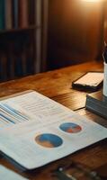 Financial Planning Data Analysis On An Office Desktop At Home In Warm Lighting Conditions photo