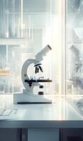 Microscopic analysis in a clean laboratory setting, precision in science concept image photo