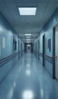 Diminishing perspective of sterile corridor, featuring sleek architecture and a calming atmosphere. photo
