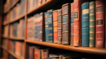 An array of vintage books showcasing a library of knowledge and literary heritage photo