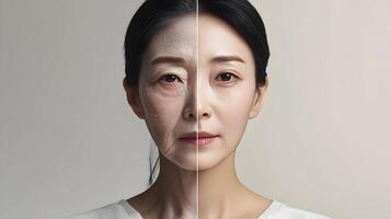 Digital transformation showcasing aging versus youth, representing change and skincare solutions photo
