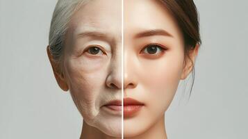 Juxtaposition of Aging and Youth Representation on a Single Face concept, life stages photo