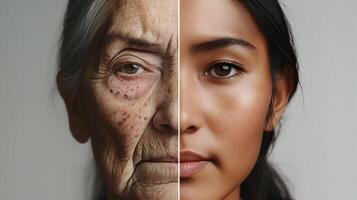 Visual juxtaposition of age and youth, highlighting the beauty through temporal stages photo