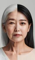 Depiction of aging progression, highlighting the contrasting features between youth and maturity photo