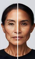 Exploring skin transformation journey, showing before and after rejuvenation treatment photo