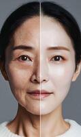 The contrast of aging skin a visual comparison showcasing beauty and time transition concept photo