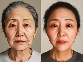 Generational portraits highlighting beauty across life stages, with age progression side by side photo