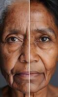 Comparative aging showcase, examining nuanced variations in skin texture and facial features photo