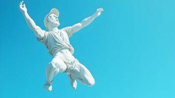 Contemporary marble statue rendering showcasing exuberance and athleticism in dynamic pose photo