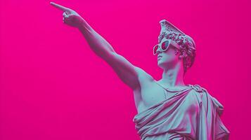 Sculpture with sunglasses pointing the way forward, a modern take on classical art photo
