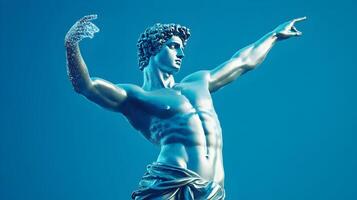 Sculptural representation of human strength in a fluid metallic texture appearance. photo