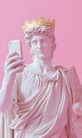 Contemporary Rendition of Classical Sculpture with Digital Age Accoutrements, Pink Backdrop photo