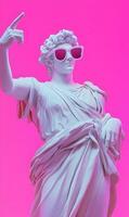 Marble statue with a modern twist sporting sunglasses on vibrant saturated background photo