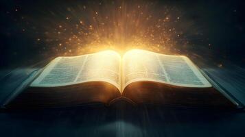 Illuminated text with radiant aura, symbolizing knowledge, guidance and spiritual insight photo