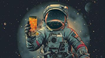 This astronaut enjoys a beverage while floating in zero gravity above Earth, embracing space tourism. photo