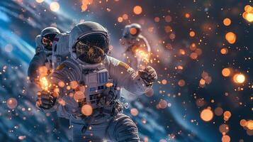 This Astronauts engage in thrilling activities during suborbital space tourism, showcasing zero gravity. photo