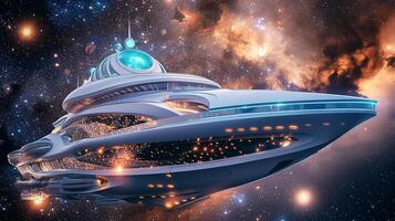 This Cutting-edge spacecraft designed for suborbital tourism sails through the cosmos, showcasing luxury. photo