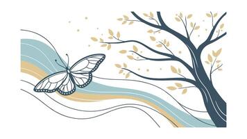 Abstract Butterfly, Tree, Waves Natures Artistic Harmony vector
