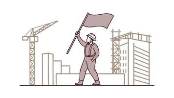 Construction Worker Signaling Progress at Modern Building Site vector