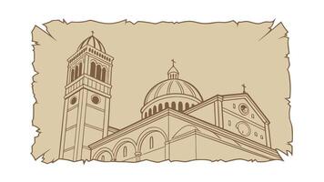 Ancient Cathedral Architectural Drawing Vintage Parchment Design vector