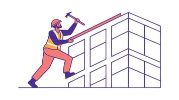 Construction Worker Building Modern Skyscraper Structure Hammer Beam vector