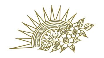 Ornate Golden Sun Mandala Design with Flowers and Leaves vector