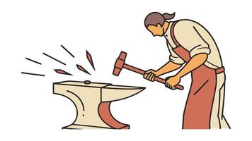 Blacksmith Forging Metal on Anvil with Hammer Sparks vector