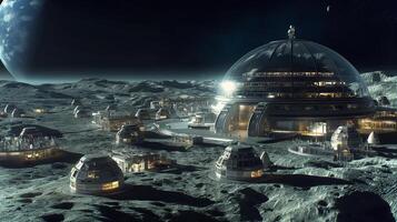This Lunar colony shows advanced structures designed for space tourists experiencing zero gravity. photo