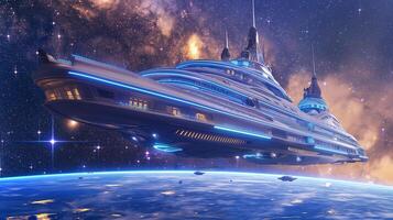 This sleek space hotel orbits Earth, ready to welcome passengers for a thrilling zero-G experience. photo