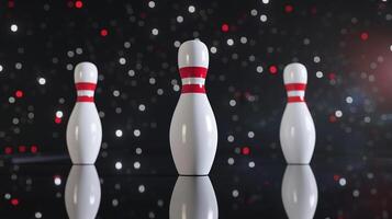 This Bowling pins gleam under bright lights, creating a lively and festive atmosphere. photo