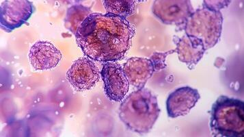 This Microscope view of pluripotent stem cells showcases their structure and therapeutic potential. photo