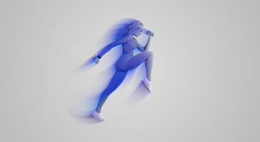 Training Concept. Confident Fit Lady In Sportswear Exercising With Two Dumbbells And Lifting Leg Up, Isolated On Pink Studio Background. Energy And Sports, Full Body Length Side View Profile Portrait photo