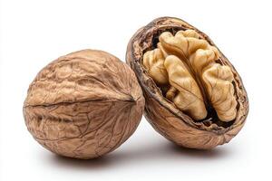 Close-up of walnuts showcasing shell and exposed nut photo