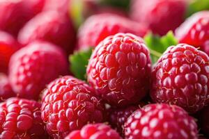 Fresh raspberries stacked with vibrant color and texture photo