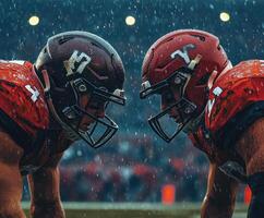 Intense football duel in the rain during a night game photo