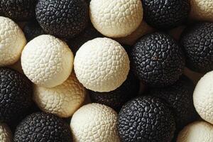 Closeup view of fresh whole black and white truffles photo