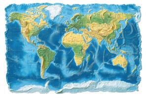 Detailed relief map of the world showcasing continents and oceans photo