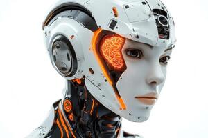 Futuristic robot head with illuminated features and intricate design photo