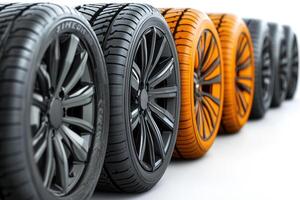 Different tire designs on display showcasing variety in style photo