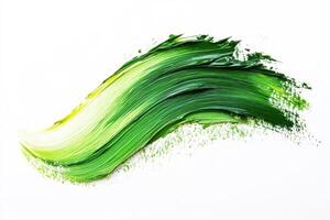 Green paint swirl creating a vibrant texture on canvas photo