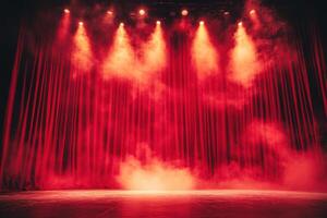 Stage ready for a performance with red lights and fog effects photo