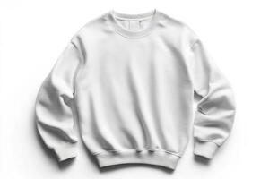 White sweatshirt displayed on a clean surface photo