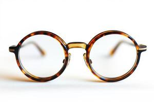 Stylish tortoiseshell glasses on a white background photo