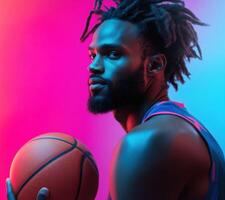 Dynamic portrait of a basketball player with vibrant lighting photo