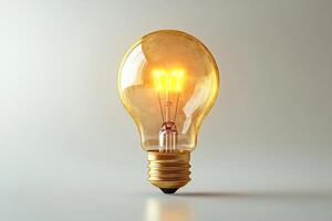 Bright light bulb glowing against a simple background photo